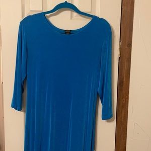 Turquoise layering dress, 3/4 sleeve, no slit, maxi length; fitted